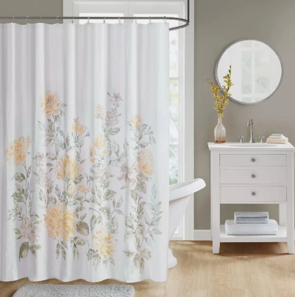 DÉCOR STUDIO Delores Cotton Textured Floral-Print 72" x 72" Shower Curtain